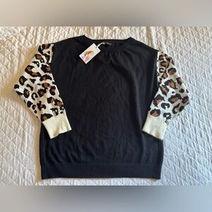 NWT Pretty Garden Sweater with Leopard Print Sleeves